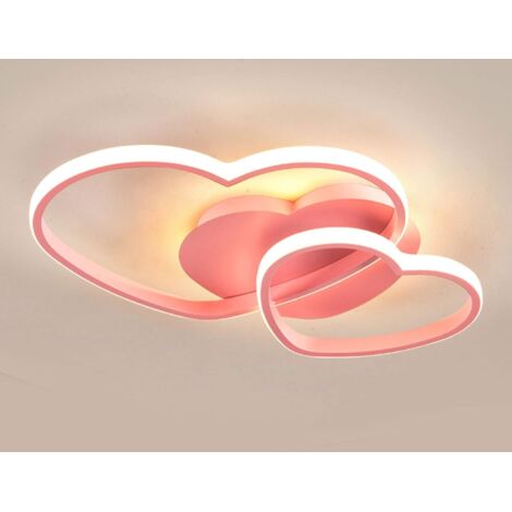 Plafonnier LED en forme de coeur avec télécommande, Lampe à abat-jour rose romantique pour chambre d'enfant, salon et chambre à coucher