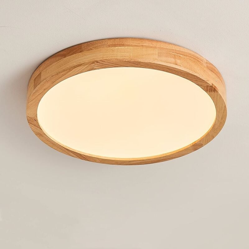 Plafonnier led en Métal Bois Ø20CM Plafonnier Lampe 24W Luminiare de Plafond Rond pour Chambre Cuisine Salon 3000K/ Lumière Chaud