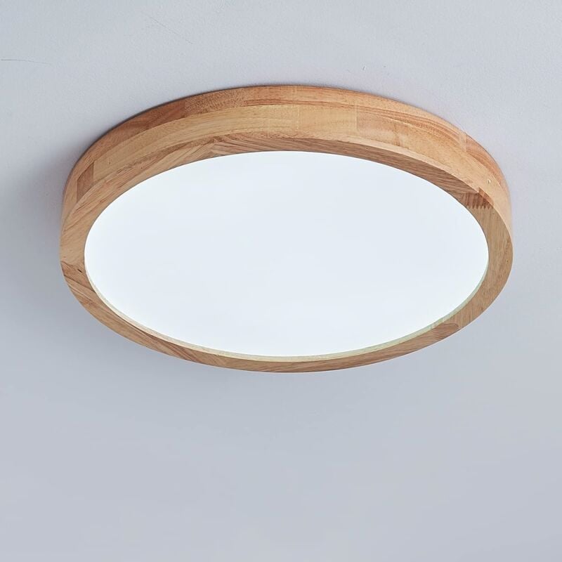 Plafonnier led en Métal Bois Ø20CM Plafonnier Lampe 24W Luminiare de Plafond Rond pour Chambre Cuisine Salon 6000K/ Lumière Blanche Froide