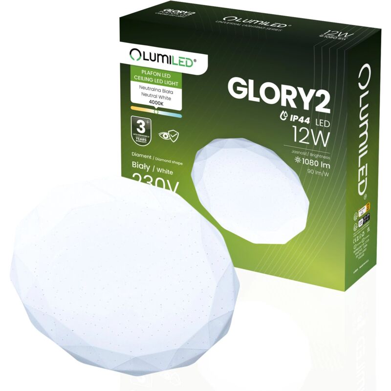 Plafonnier LED en saillie 12 W IP44 rond GLORY DIAMOND 26 cm