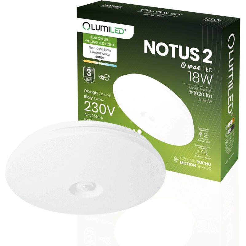 Plafonnier LED en saillie 18 W rond IP44 33 cm avec détecteur de mouvement