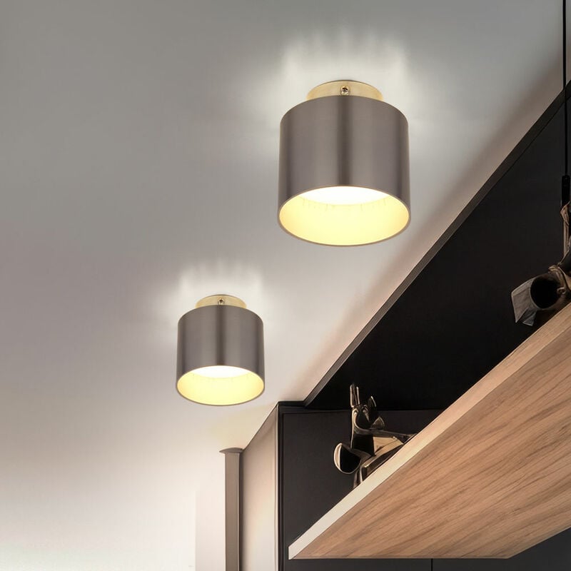 Globo - Plafonnier led en saillie, lampe de couloir, plafonnier de salon, rétroéclairage blanc neutre, 8W 240lm blanc chaud, DxH 10x10,5 cm, lot de 2