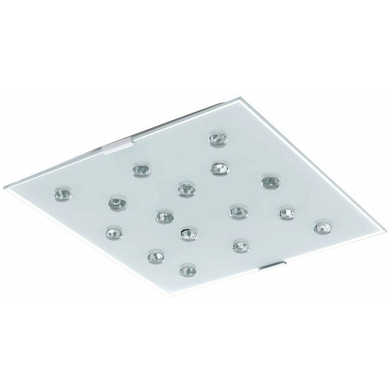 Plafonnier led blanc, lampe de cuisine, lampe de couloir, verre satiné, pierres de verre clair, 12W 1020lm blanc chaud, LxH 29 x 7,5 cm Eglo 93417