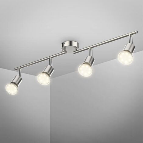 Plafonnier LED, équipé de 4 spots orientables, comprenant 4 ampoules LED E27 de 5 W, spot de plafond, 2 bras rotatifs, blanc chaud, 62 x 10 x 10 cm