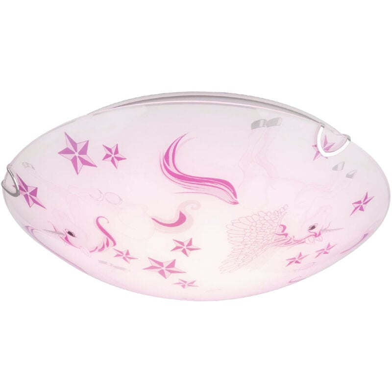 Plafonnier led rond éclairage chambre d'enfant étoiles licornes bordeaux rose blanc Globo 40609-16