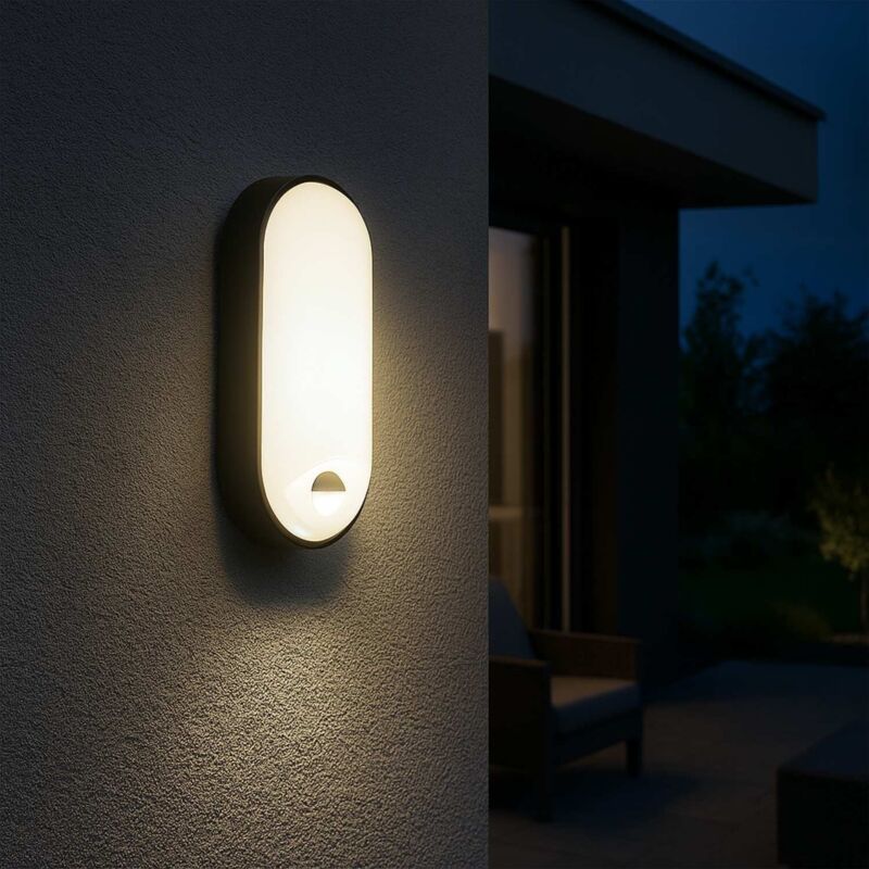 Plafonnier LED extérieur ovale avec capteur PIR - 15W - CCT -