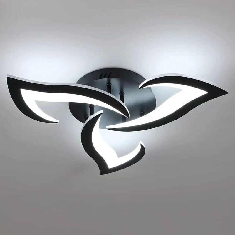 Plafonnier LED Fleur, 30WLuminaire Plafonnier Noir, Lampe de Plafond LED Moderne, Plafonnier Salon, 6500K Blanc Froid Plafonnier Chambre, Couloir,