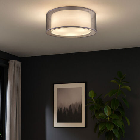 Plafonnier LED gris rond plafonnier tissu satiné lampe textile salon, abat-jour tissu métal, 3x E14 LED blanc chaud, DxH 40x17,5 cm