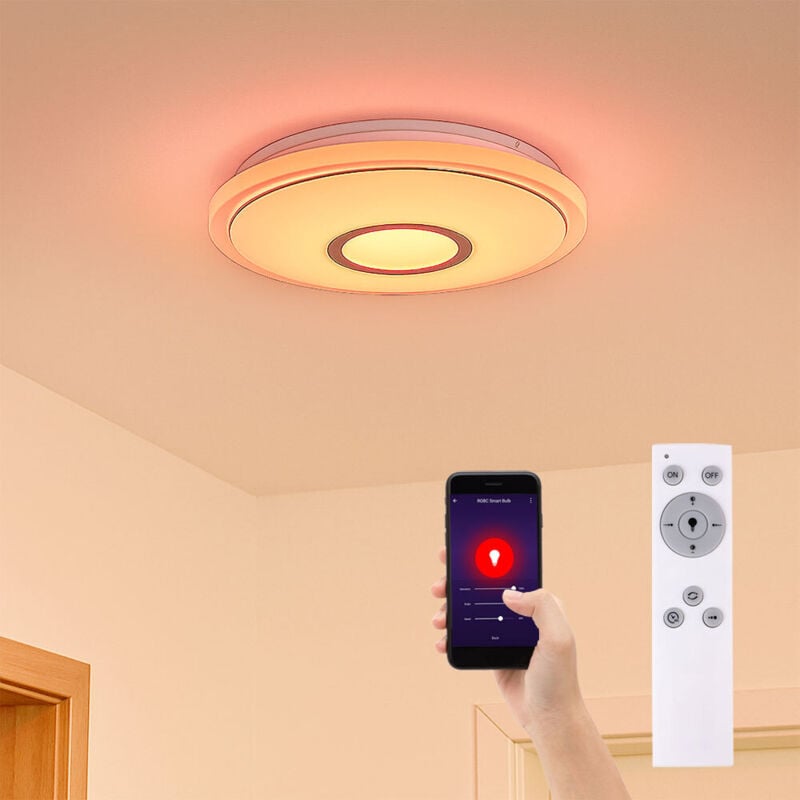 Plafonnier led intelligent pour chambre à coucher avec télécommande, plafonnier à intensité variable, fonction veilleuse à changement de couleur du