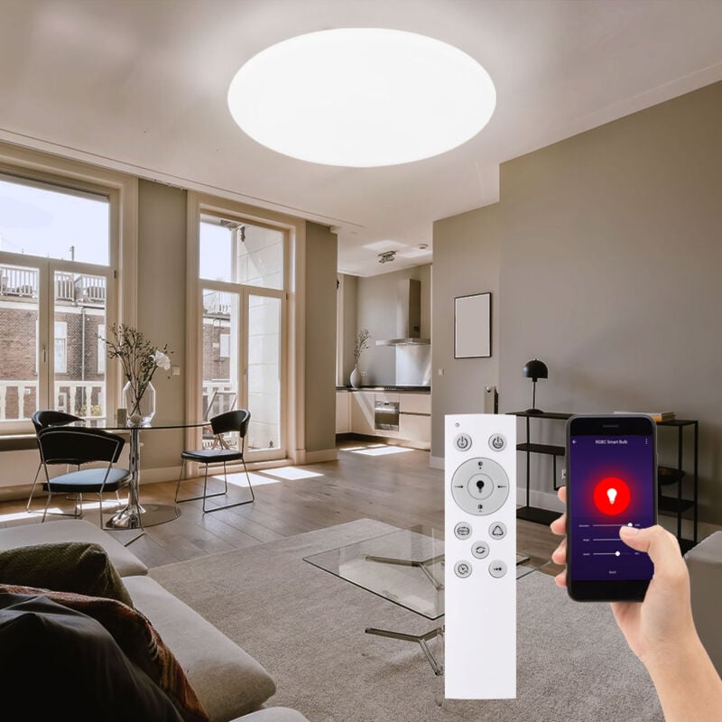 Plafonnier led intelligent pour chambre à coucher avec télécommande, intensité variable, circuit cct changeant de couleur, 19W 1040lm 3000-6500K, DxH