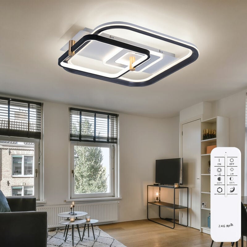 Plafonnier led lampe de chambre lampe de salon, mémoire de veilleuse télécommandée dimmable, 48W 2260lm 2700K-6000K blanc chaud-blanc froid, l 52 cm