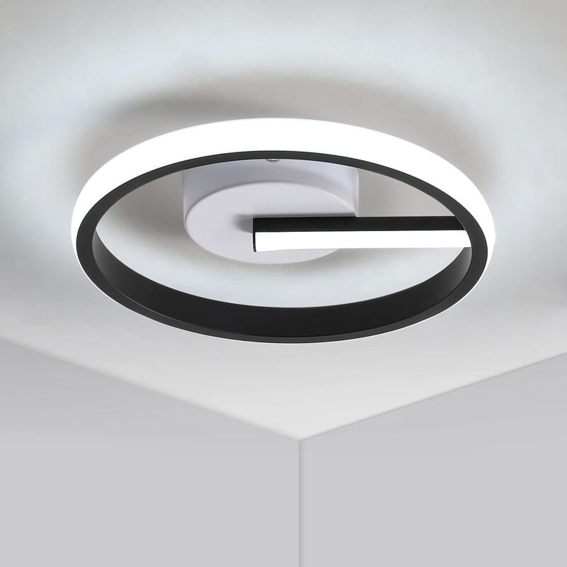 Comely - Plafonnier led Moderne Noir 13W, Luminaire de Plafond Ø24CM en Acrylique, Blanc Froid 6000K, pour Cuisine, Chambre à Coucher, Couloir