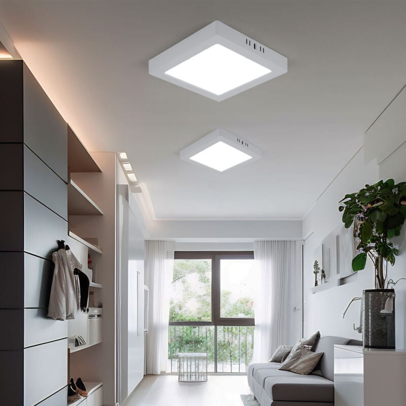 Plafonnier led lampe de salon lampe de couloir panneau en saillie lampe de cuisine carrée, plastique blanc, 18W 1980lm 6500K blanc froid, l 21,4 cm,