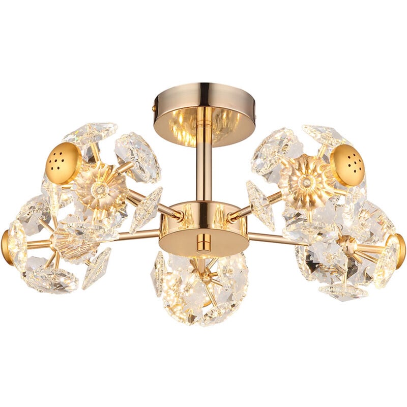 Plafonnier led lampe de salon lampe de plafond métal doré cristaux de verre 50 cm
