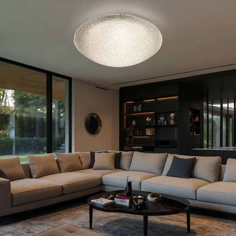 Plafonnier led lampe de salon moderne lampe de chambre à coucher plafonnier en verre transparent chrome, rond glacé, 1x led 12 watts 800 Lm blanc