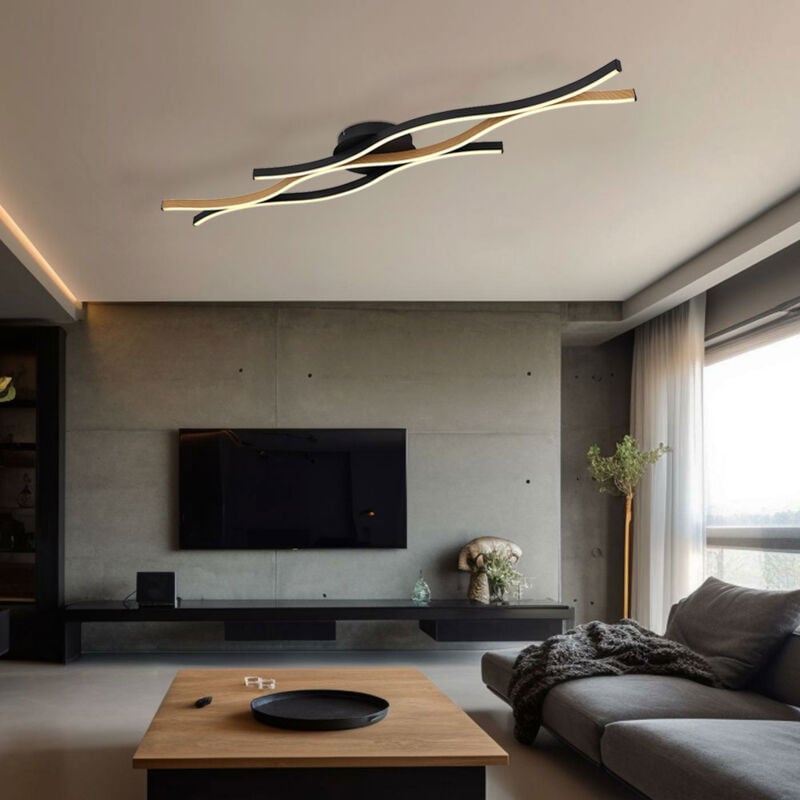 Plafonnier led lampe de salon plafonnier aluminium noir 1 ampoule, métal plastique, 1x led blanc chaud 1250 lm, l 108 cm