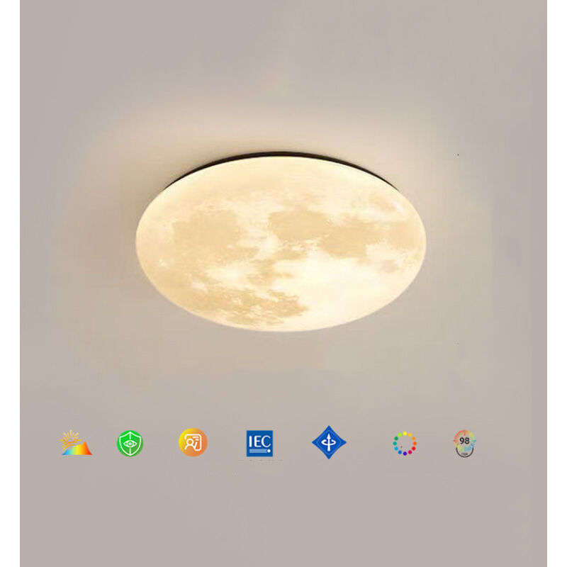 Choyclit - Plafonnier Led , Lampe Lune Plafond avec Télécommande, ø 33cm, 3000-6500K Dimmable, Fonction Nuit, Applique pour Salon Chambre(330x50 mm)