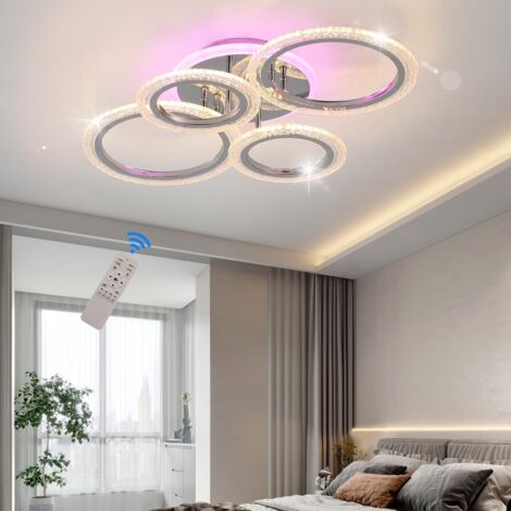 Plafonnier Led, Lampe Plafond Chambre 60w, Luminaire Plafonnier, Éclairage De Plafond, Lustres Led Modernes Pour Couloir Coucher Cuisine Salon Salle À Manger, Dimmable 3000-6500k, Chromé