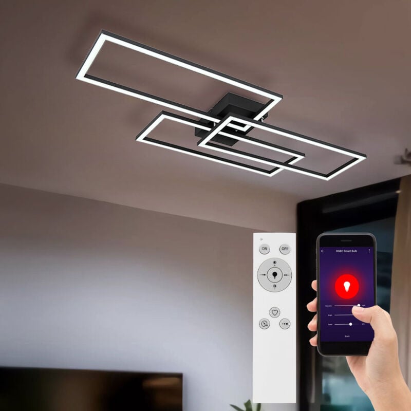 Plafonnier LED lumière de chambre dimmable télécommande smart light, application et commande vocale, opale noire, 58W 4300lm blanc chaud/blanc froid,