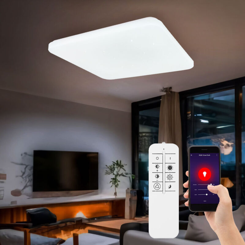 Plafonnier led lumière de salon Smart Home plafonnier effet étoile lampe Alexa application télécommande dimmable cct Alexa, 30W 1800LM 3000-6000K, l