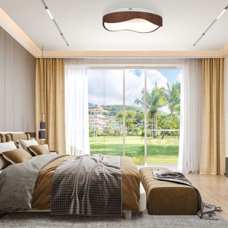 Plafonnier LED Luminaire Moderne 24 W avec Motif en Bois Cadre en Métal Lustre à Éclairage LED 3000 K Lumière Chaude Plafonnier LED Marron CW7750 DESIGN IN