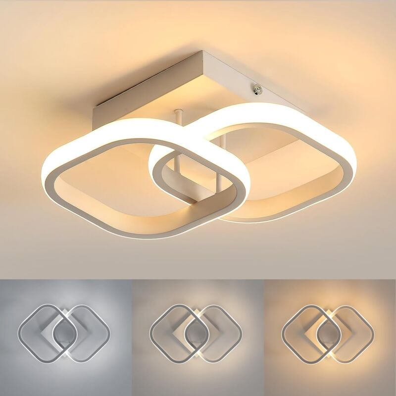 Plafonnier LED, Luminaire Plafonnier 22W Lustre Blanc Acrylique Eclairage Plafond 3 couleur pour Chambre Salon Couloir Cuisine