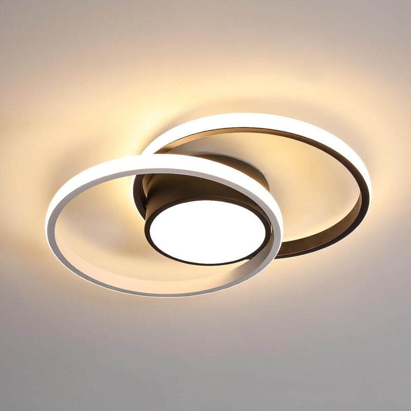Plafonnier led Moderne Noir, Design Double Cercle, 42W 4000LM Dia 40cm Blanc Chaude 3000K pour Chambre Couloir Cuisine Balcon - Goeco