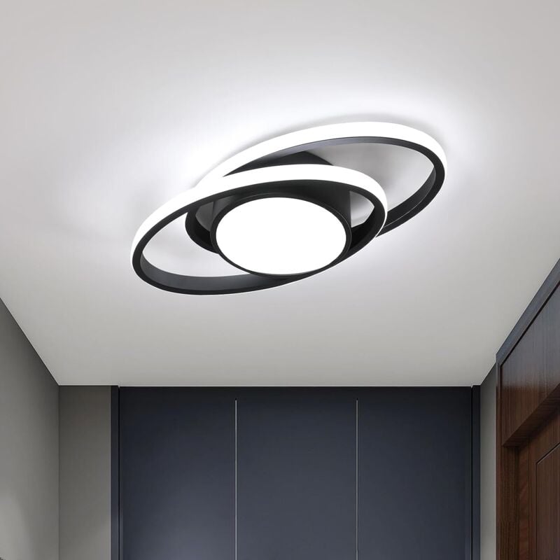 Plafonnier led Moderne Noir, Design Double Cercle, 39W 4000LM Dia 40cm Blanc Froid 6500K pour Chambre Couloir Cuisine Balcon - Goeco
