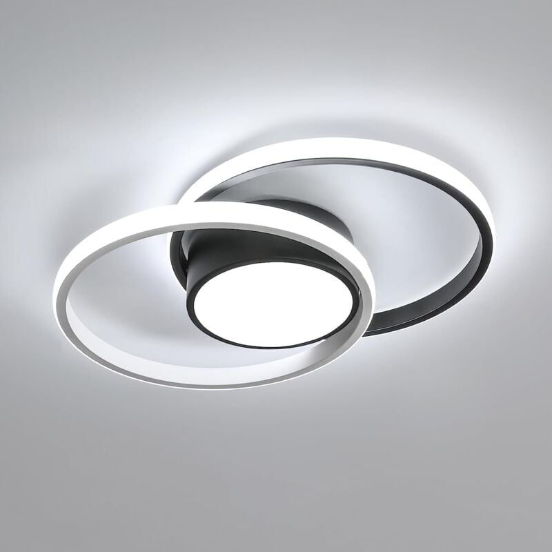 Plafonnier led Moderne Noir, Design Double Cercle, 42W 4000LM Dia 40cm Blanc Froid 6500K pour Chambre Couloir Cuisine Balcon - Goeco