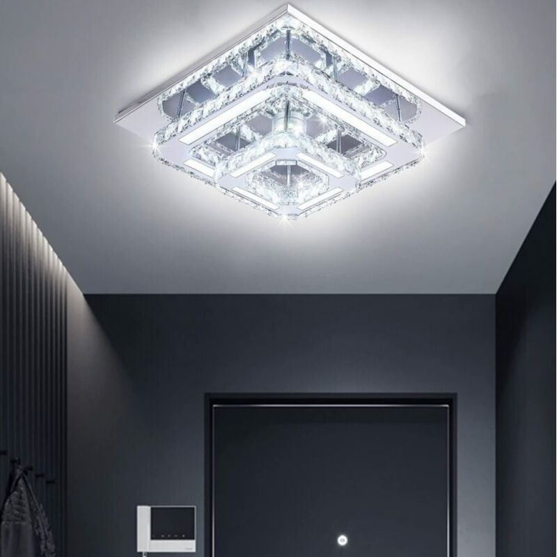 Plafonnier LED Luminaire Plafonnier en Cristal 24W Plafonnier Carré Moderne Lustre pour Salle de Bain Cuisine Chambre