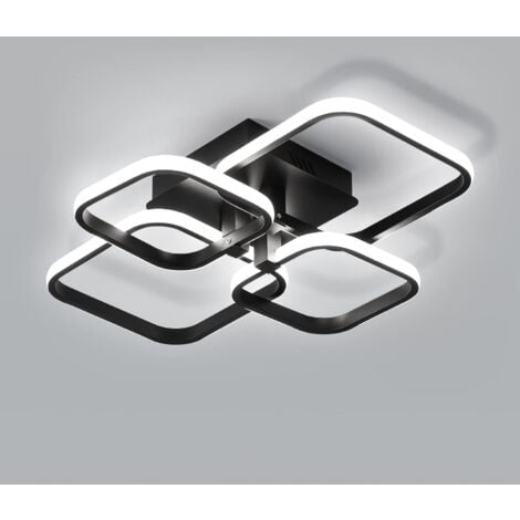 Plafonnier LED, Luminaire Plafonnier Moderne avec 4 Carrés Lustre Noir pour Salon Chambre Couloir Bureau 42W 3780lm 6500K Lumière Blanc Froid