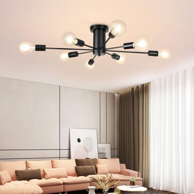 Plafonnier led, Lustre Industriel E27, Lampe de Plafond 8-lumière pour Salon Chambre Couloir Cuisine - Comely