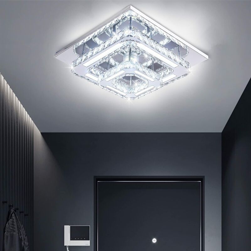 Plafonnier LED Luminaire Plafonnier en Cristal 24W Plafonnier Carré Moderne Lustre pour Salle de Bain Cuisine Chambre
