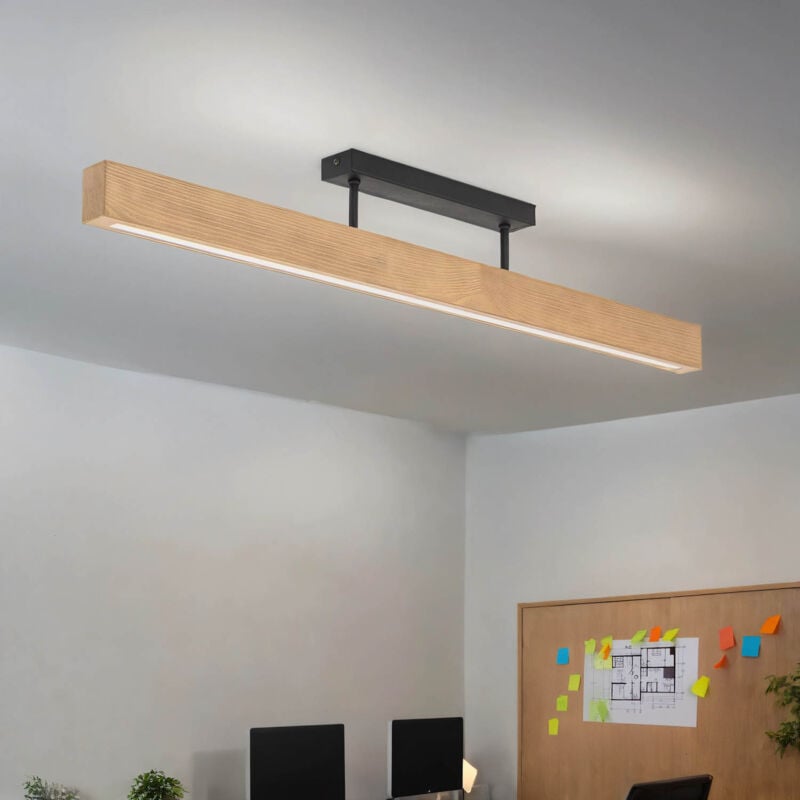 Licht-erlebnisse - Plafonnier led métal bois pin noir oblong blanc chaud 3000 k 2807 lm plafonnier moderne