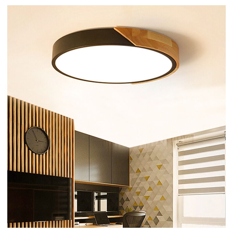 Plafonnier led Modern 24W Lustre Rond Lampe de Plafond pour Salle à Manger Chambre Salon Noir