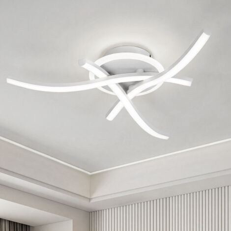Plafonnier LED Moderne, 21W Lampe de Plafond LED Dimmable, 3000K-6500K Luminaire Lustre Design Ondulé avec 3 Tubes de Lumière pour Salon, Chambre, Couloir - Blanc