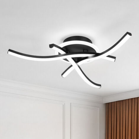 Plafonnier LED Moderne, 21W Lampe de Plafond LED Dimmable, 3000K-6500K Luminaire Lustre Design Ondulé avec 3 Tubes de Lumière pour Salon, Chambre, Couloir - Noir