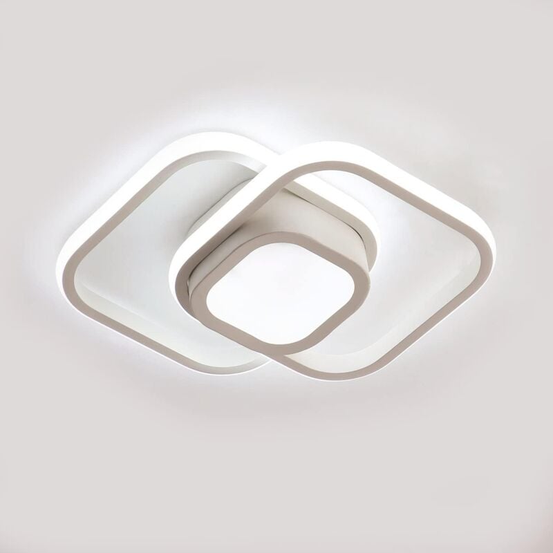 Plafonnier led 32W Moderne à Double Carré, pour Salon, Chambre, Cuisine, Couloir - Blanc - Lumière Blanche 6500K - 12 cm Puisard - Comely