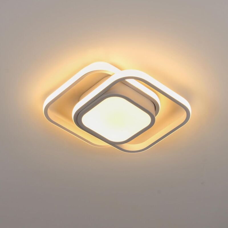 Plafonnier led 32W Moderne à Double Carré, pour Salon, Chambre, Cuisine, Couloir - Blanc - Lumière Chaude 3000K - 15 cm Puisard - Comely