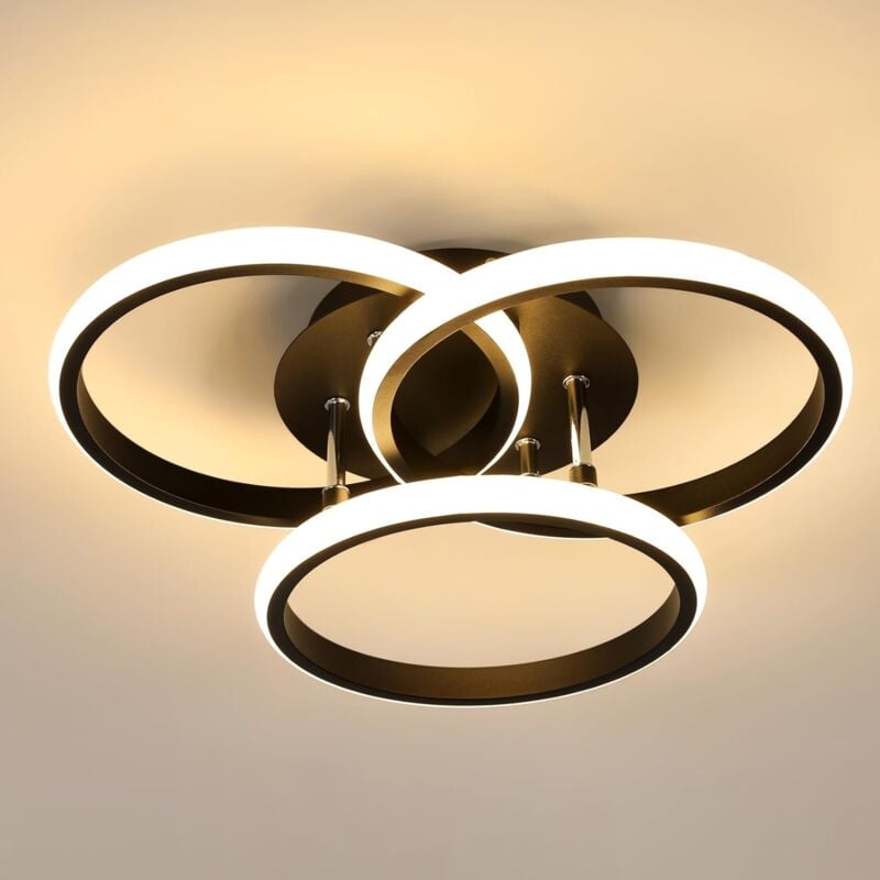 Plafonnier led Moderne 40CM, 40W 4500LM Lampe de Plafond Chambre Rond Lumiere Chaude 3000K, Luminaire Plafonnier Noir en Aluminium pour Salon,