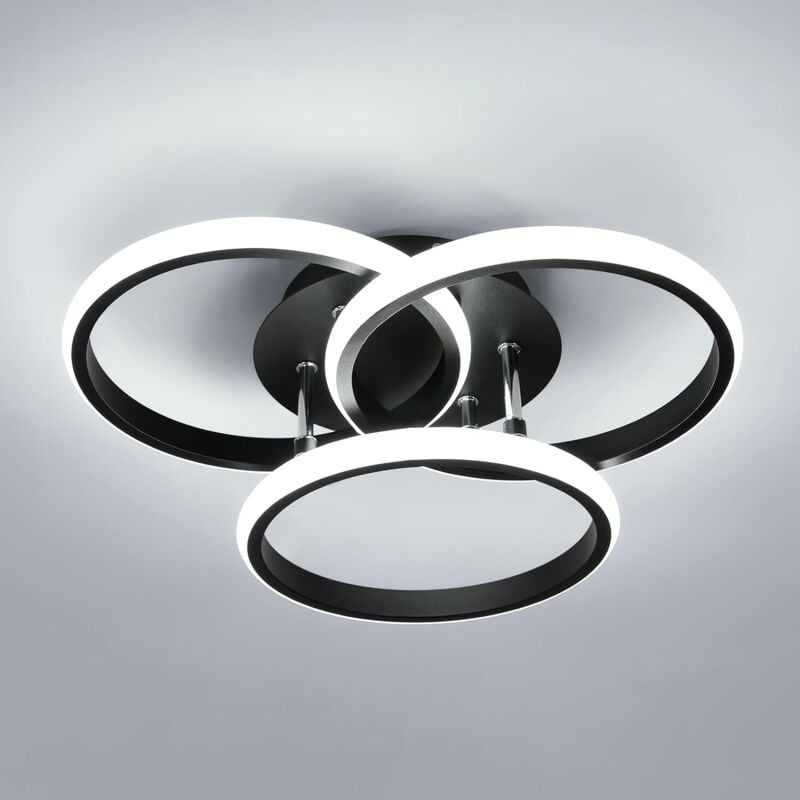 Plafonnier led Rond 40CM, 40W 4500LM Luminaire Plafonnier Noir Moderne Blanc Froid 6500K, Lampe de Salon Plafond en Aluminium pour Chambre à Coucher,