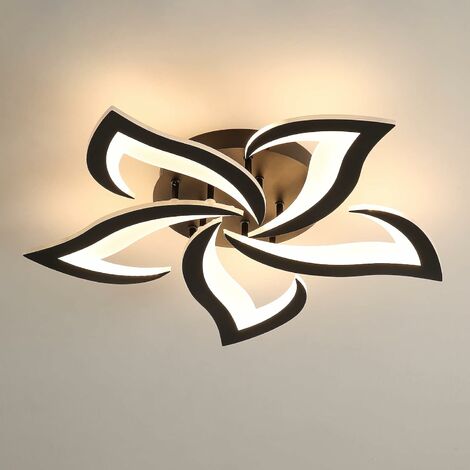 Plafonnier LED Moderne, 60W 6000LM Creative Fleur de Forme Acrylique Lampe de Plafond, 5 Têtes Pétales Noir Lustres Led pour Salon, Chambre, Salle à Manger, Cuisine, Blanc Chaud 3000K [Classe énergéti