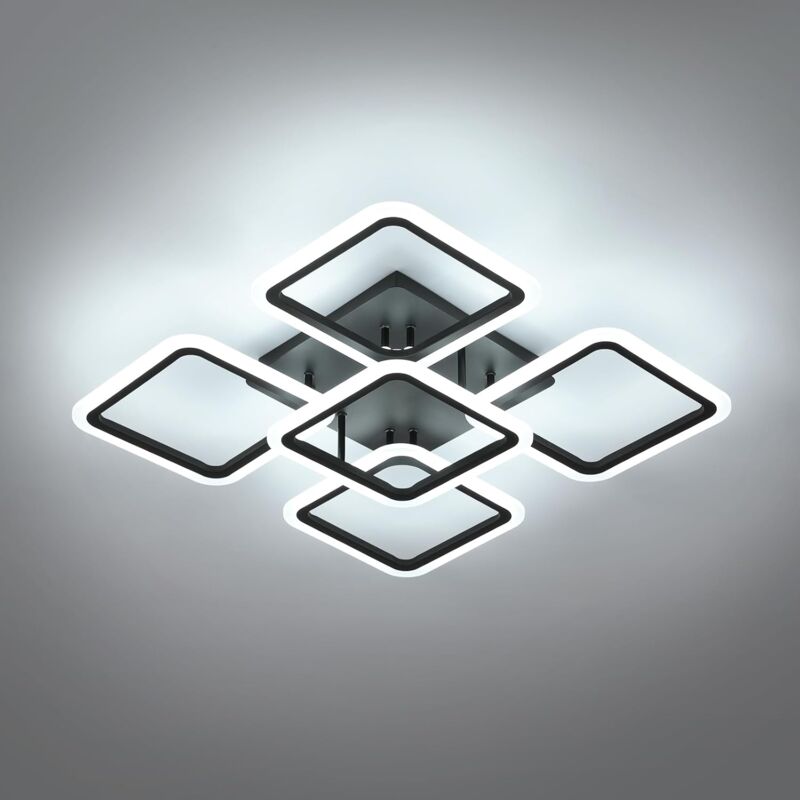 Plafonnier Led Moderne, 60W 6800LM Luminaire Plafonnier led Noir en Acrylique, 6500K Lumière Blanche Froide, Lampe de Plafond Intérieur pour Salon,