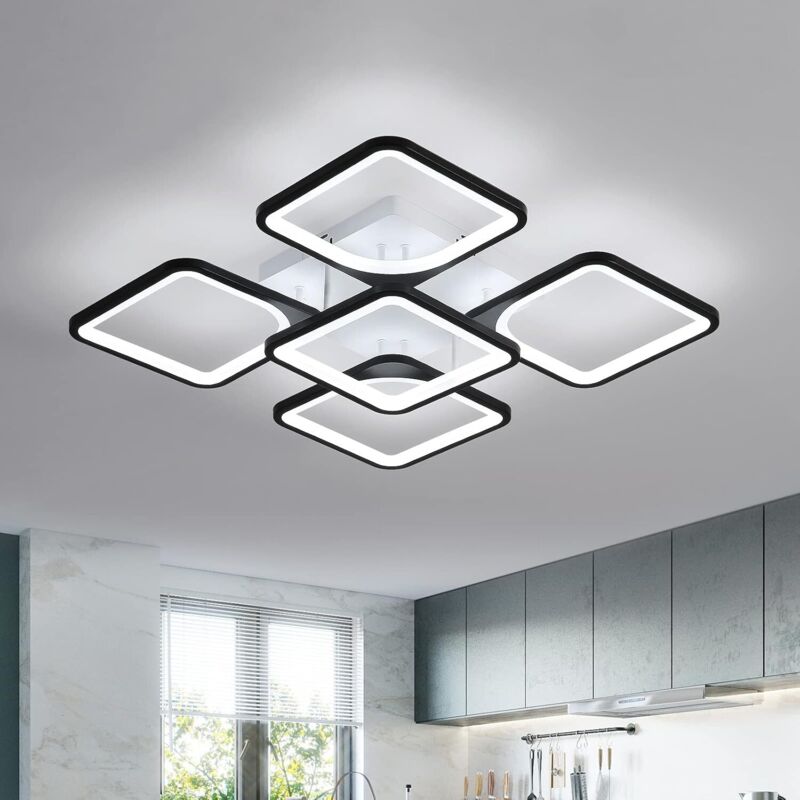 COMELY Plafonnier LED Moderne, 75W Lampe de Plafond Design Carré Noir , 6500K Lustres de Salon à Lumière Blanche Froide Éclairage de Plafond