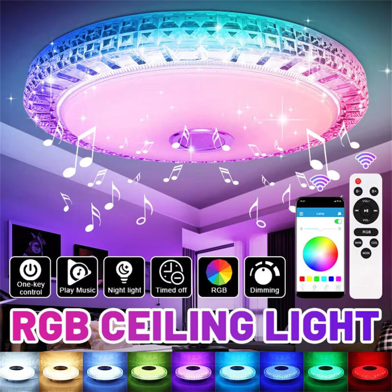Plafonnier LED à intensité variable 30 cm 36 W avec haut-parleur Bluetooth et télécommande RGBLED éclairage d'ambiance pour salon