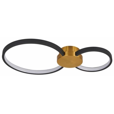 Plafonnier LED moderne anneaux noir/or 20W Reality