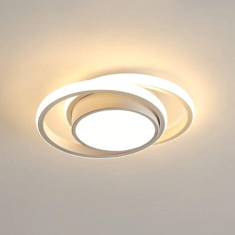 Plafonnier LED Moderne Blanc, Design Double Cercle, 32W 3000LM Blanc Chaud 3000K pour Chambre Couloir Cuisine Balcon (27x22x6 cm) - GOECO