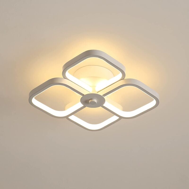 Plafonnier led 32W Design moderne Cercle carré Lampe de Plafond Blanc Chaud 3000K Pour salon chambre à coucher salle à manger bureau Blanc