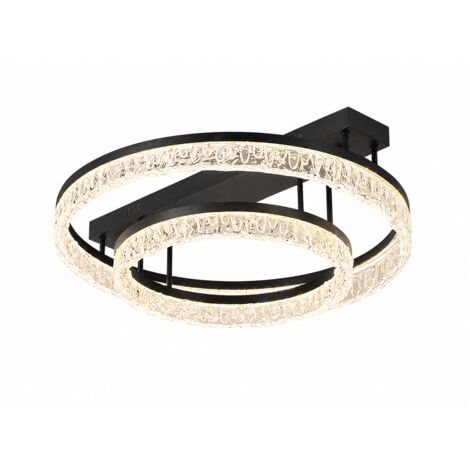 Plafonnier LED moderne en cristal, 2 anneaux, 3 modes de couleur, 110W, Ø60+62 cm, plafonnier élégant pour chambre, salle à manger, bureau et salon