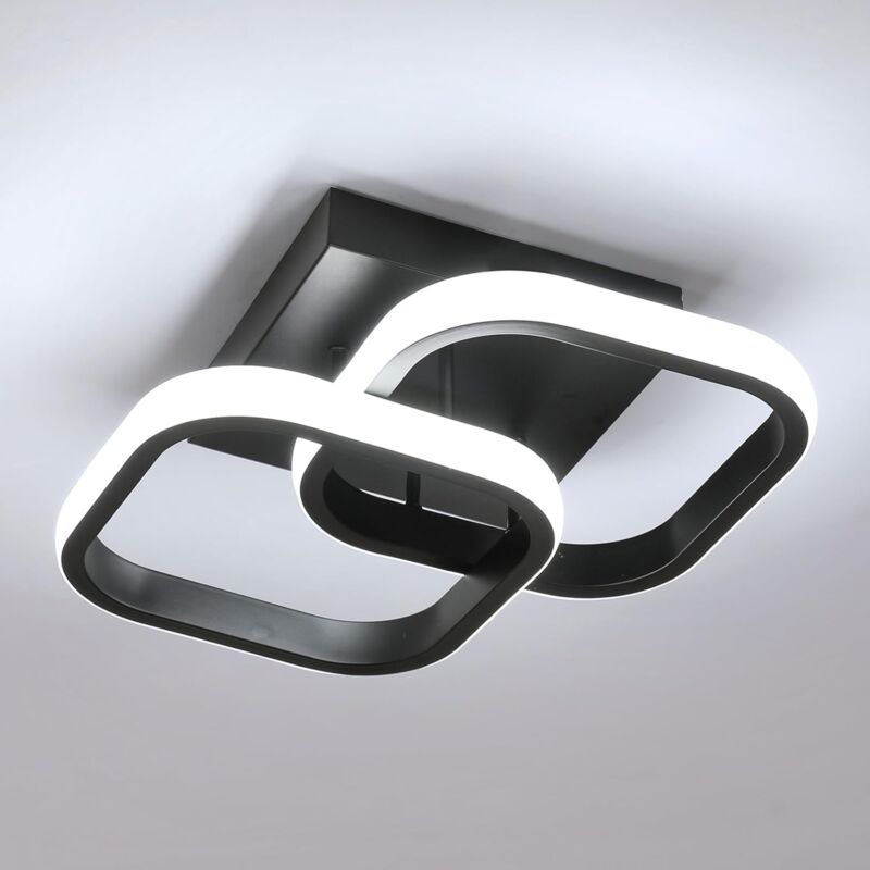 Plafonnier led Moderne, Luminaire de Plafond Carré en Acrylique Diamètre 19 cm pour Chambre, Salon, Cuisine, Couloir - 22W - Noir - Lumière Blanche